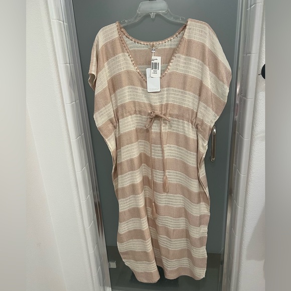 NWT Camila Beige Stripe 100% Organic Cotton Kaftan - Picture 2 of 8